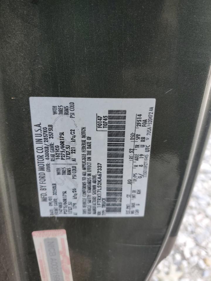 2002 Ford F150 VIN: 1FTRX17L52KA67337 Lot: 58340164