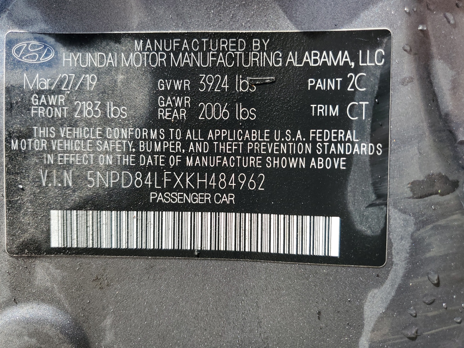 5NPD84LFXKH484962 2019 Hyundai Elantra Sel