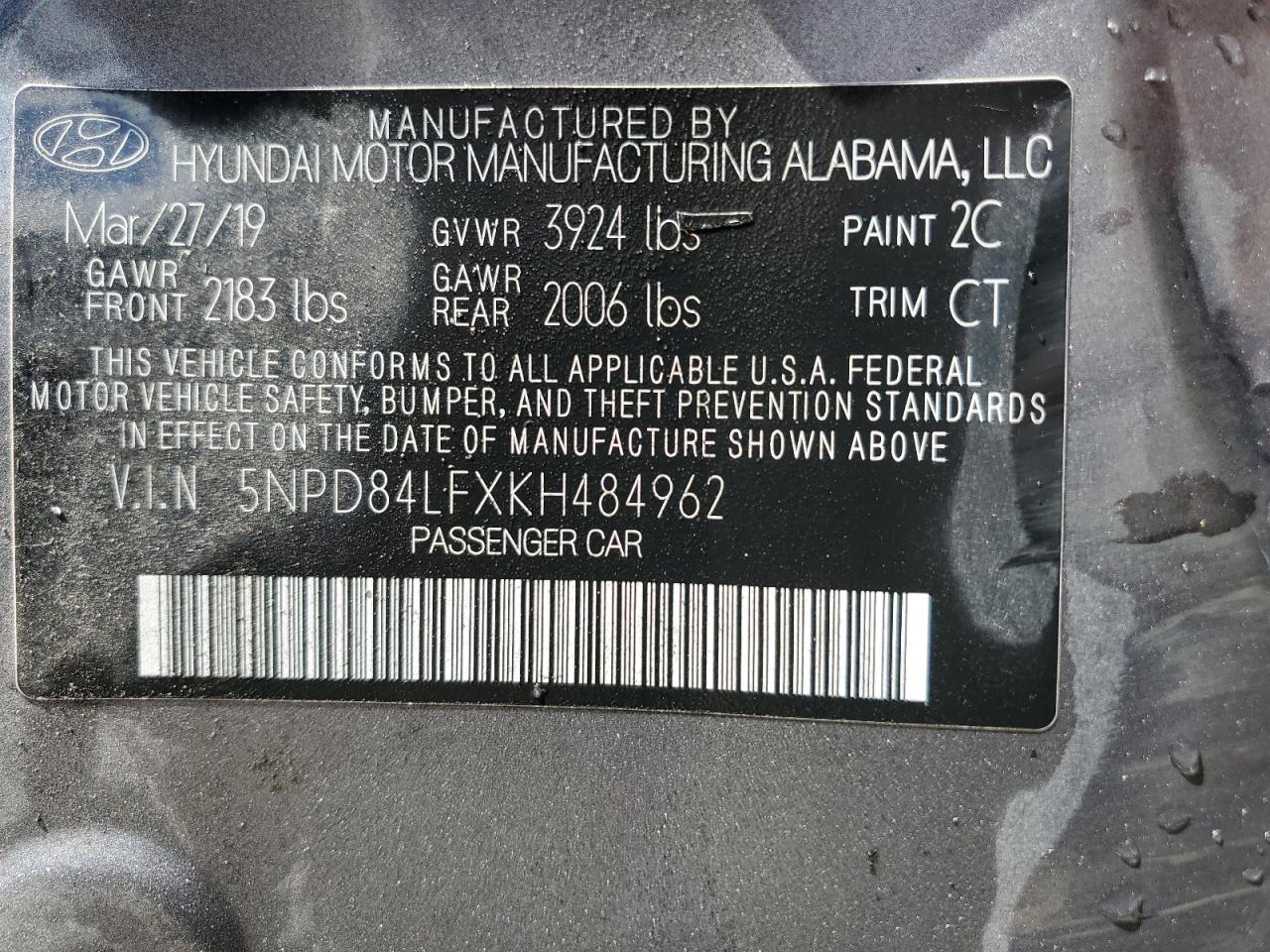 2019 Hyundai Elantra Sel VIN: 5NPD84LFXKH484962 Lot: 60039934