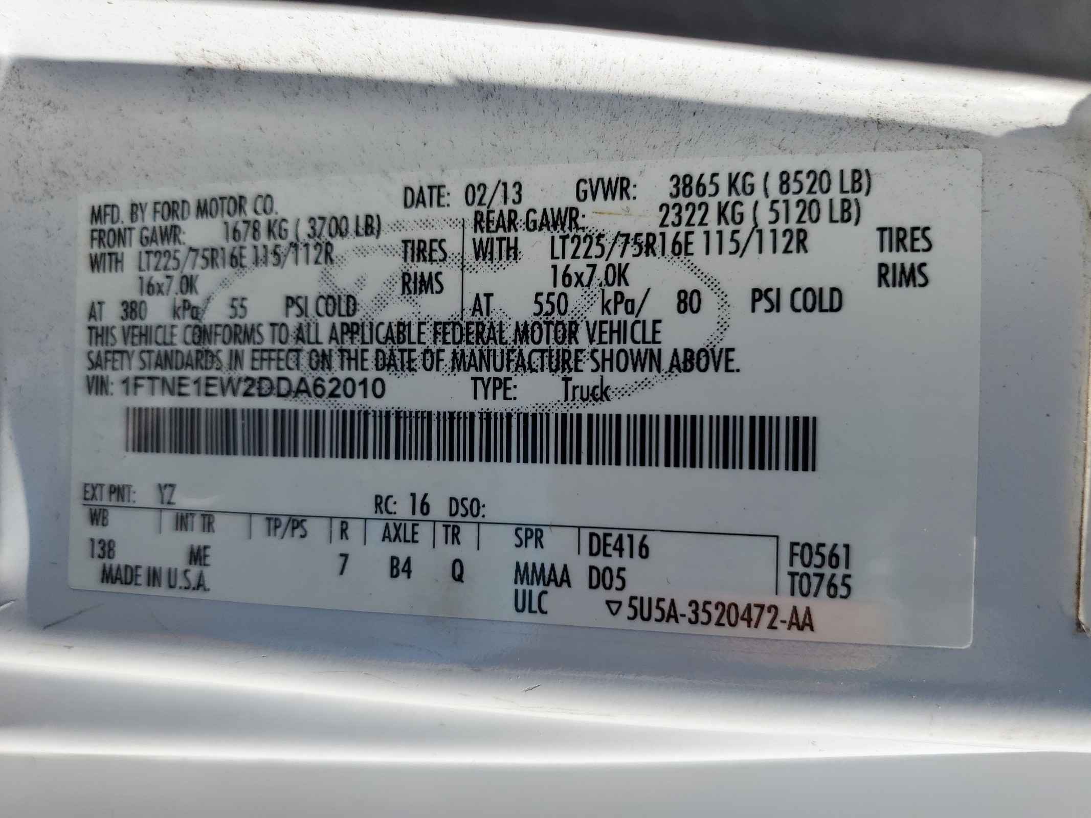 1FTNE1EW2DDA62010 2013 Ford Econoline E150 Van