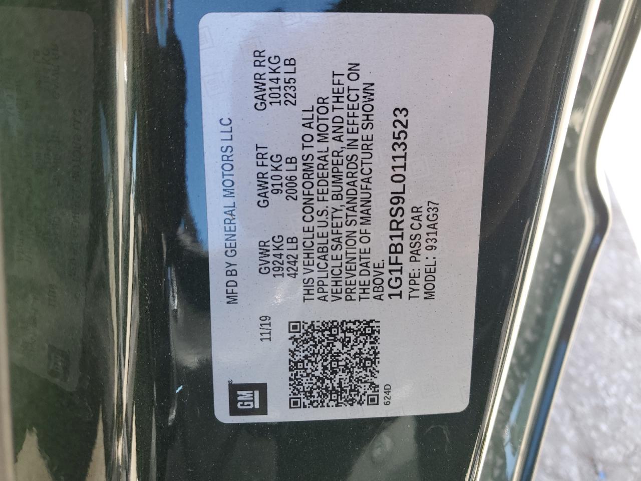 2020 Chevrolet Camaro Ls VIN: 1G1FB1RS9L0113523 Lot: 58120454