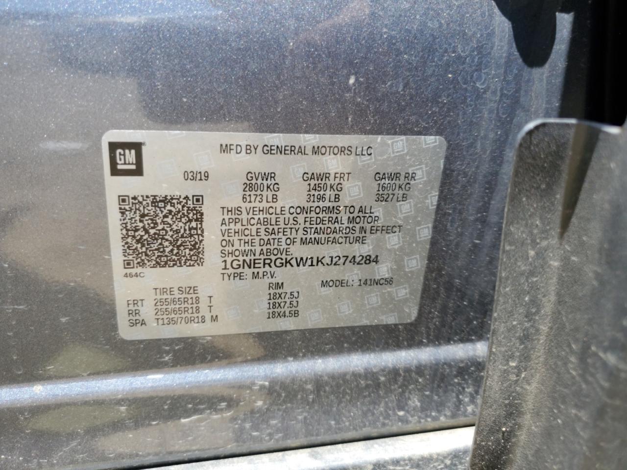 2019 Chevrolet Traverse Lt VIN: 1GNERGKW1KJ274284 Lot: 58756864