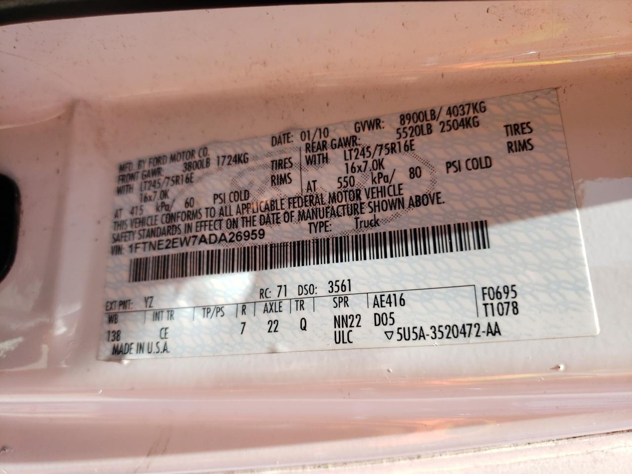 2011 Ford Econoline E250 Van VIN: 1FTNE2EW8BDA57414 Lot: 60595574