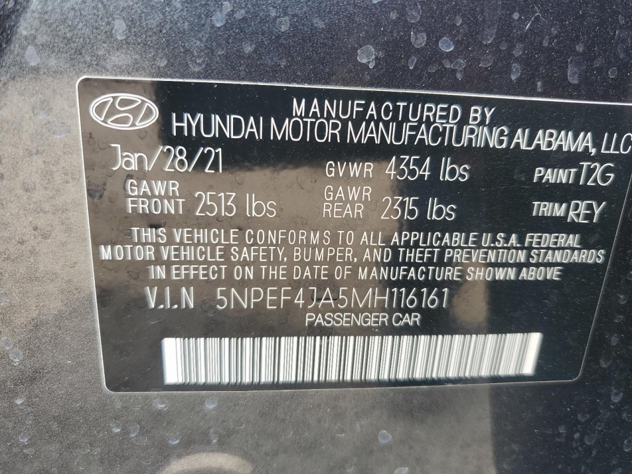 2021 Hyundai Sonata Sel VIN: 5NPEF4JA5MH116161 Lot: 58046384