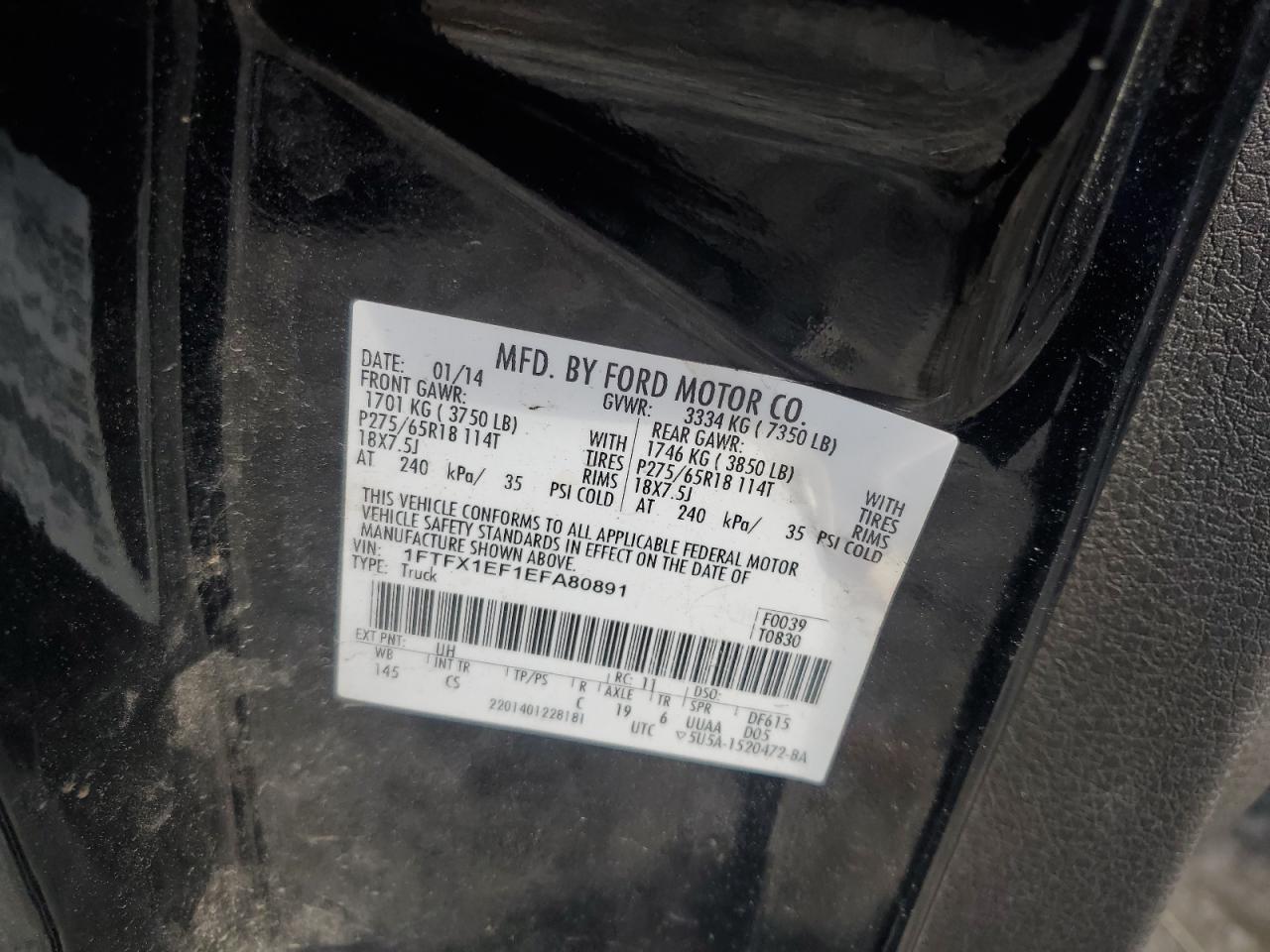1FTFX1EF1EFA80891 2014 Ford F150 Super Cab