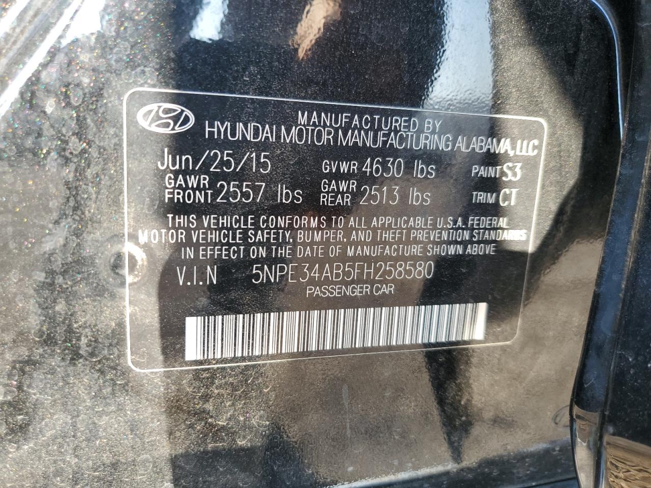 2015 Hyundai Sonata Sport VIN: 5NPE34AB5FH258580 Lot: 58358954