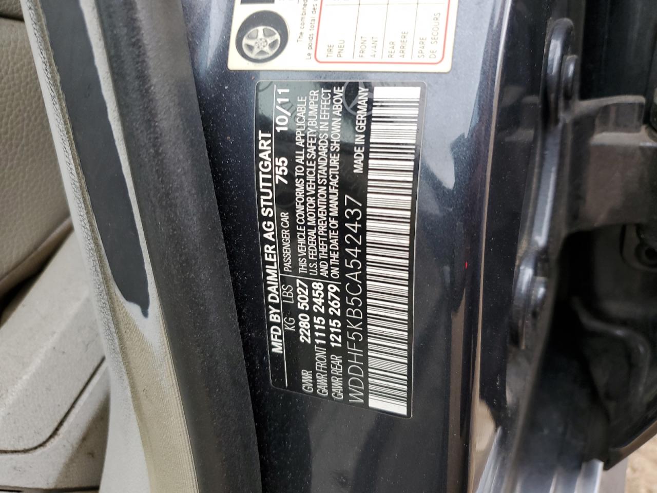 2012 Mercedes-Benz E 350 VIN: WDDHF5KB5CA542437 Lot: 59595904