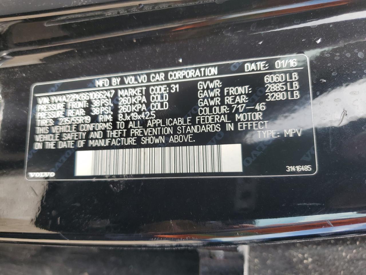 YV4A22PK6G1066247 2016 Volvo Xc90 T6