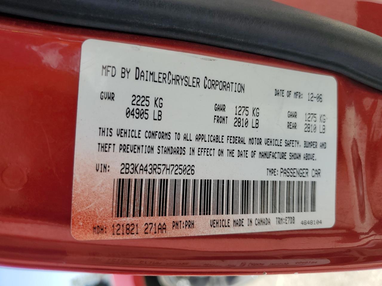 2B3KA43R57H725026 2007 Dodge Charger Se
