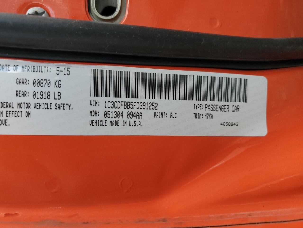 2015 Dodge Dart Sxt VIN: 1C3CDFBB5FD391252 Lot: 57242654