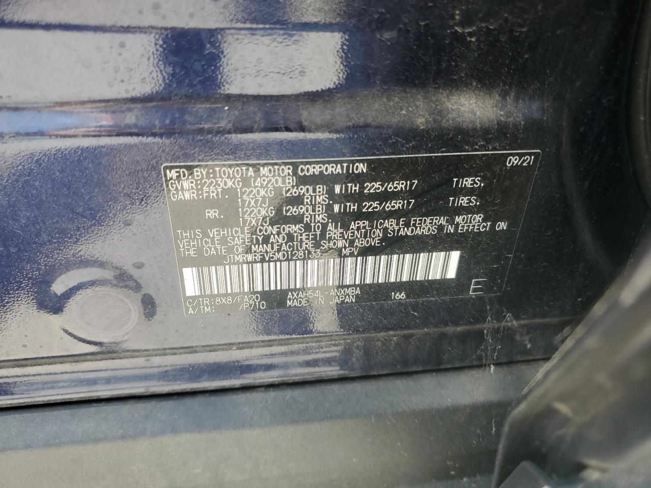 2021 Toyota Rav4 Xle VIN: JTMRWRFV5MD128133 Lot: 60192184