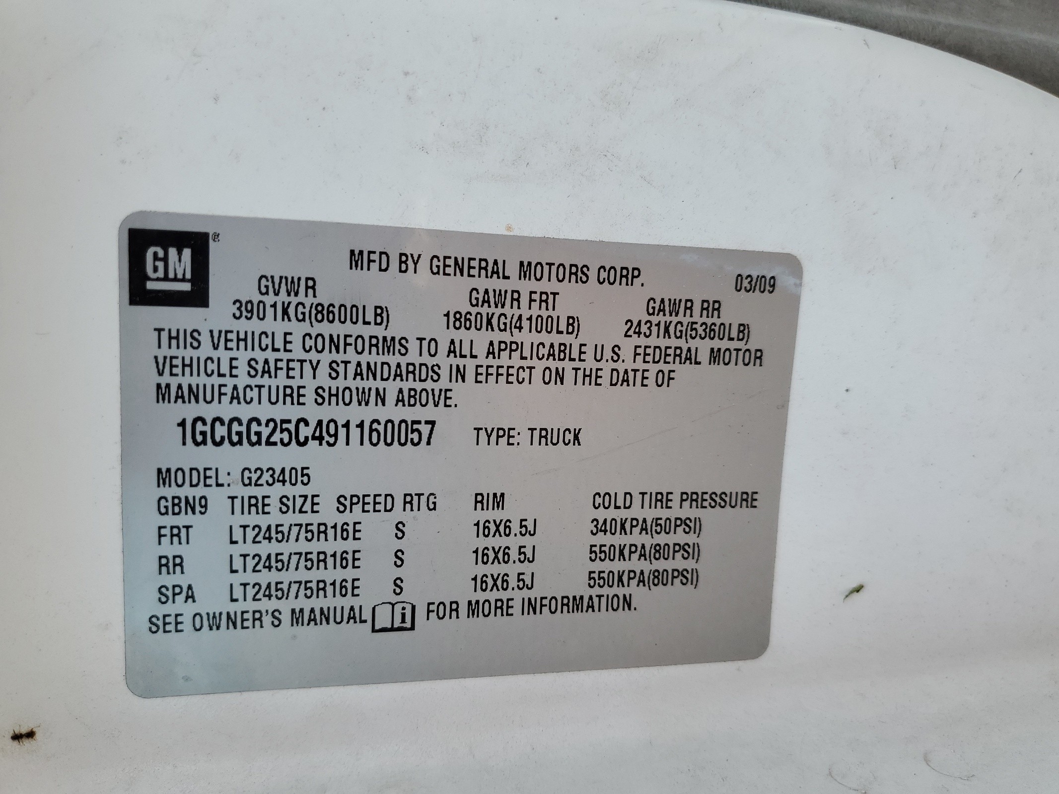 1GCGG25C491160057 2009 Chevrolet Express G2500