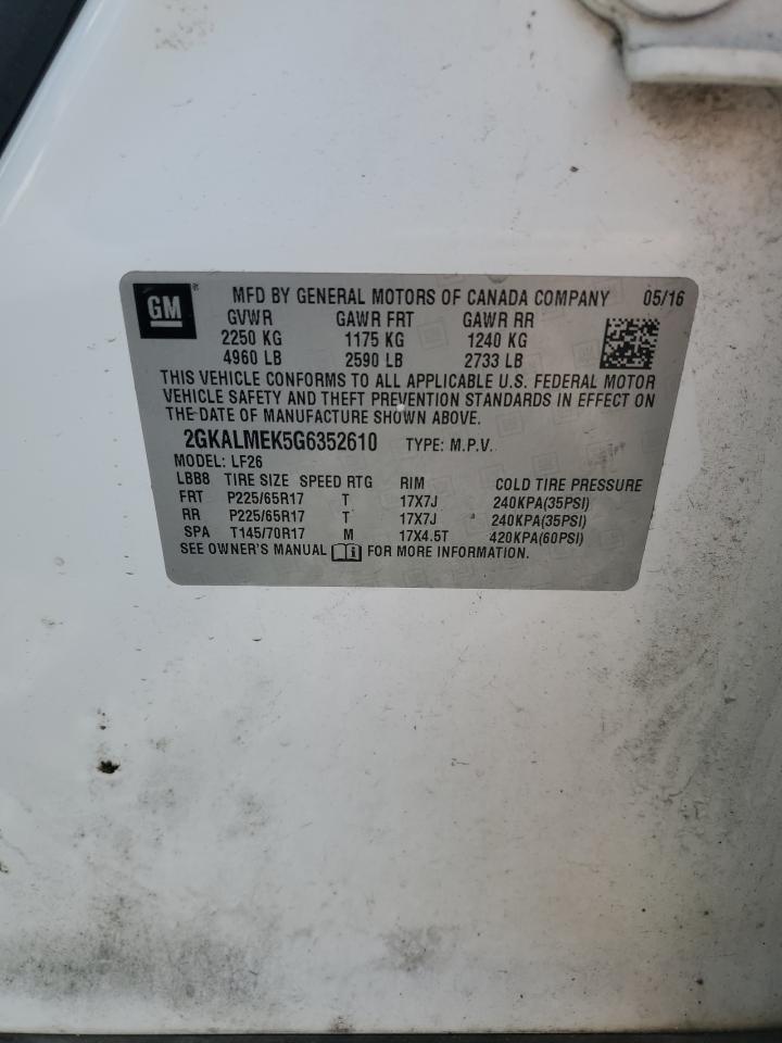 2016 GMC Terrain Sle VIN: 2GKALMEK5G6352610 Lot: 60211244