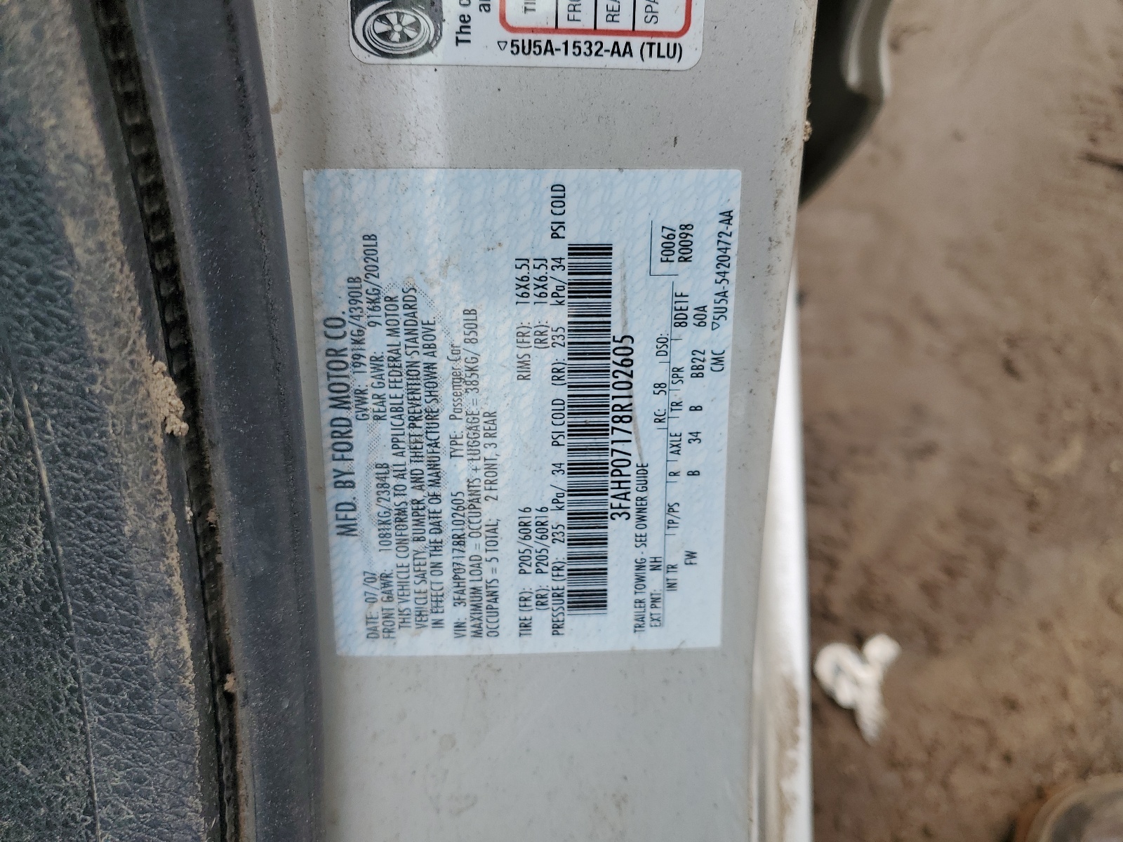 3FAHP07178R102605 2008 Ford Fusion Se
