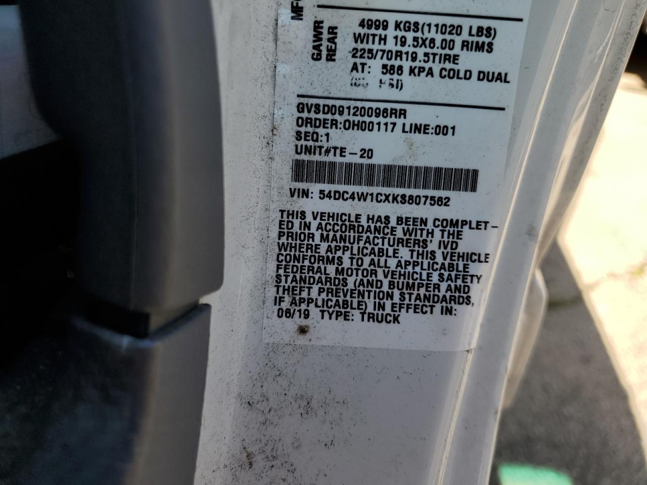 2019 Isuzu Npr Hd VIN: 54DC4W1CXKS807562 Lot: 58098244