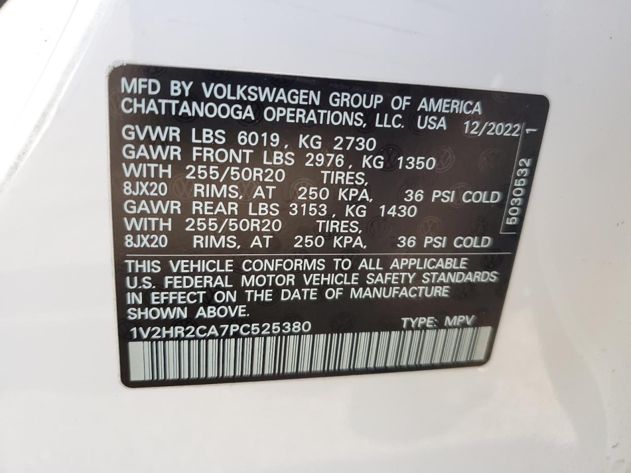 2023 Volkswagen Atlas Se VIN: 1V2HR2CA7PC525380 Lot: 60312914