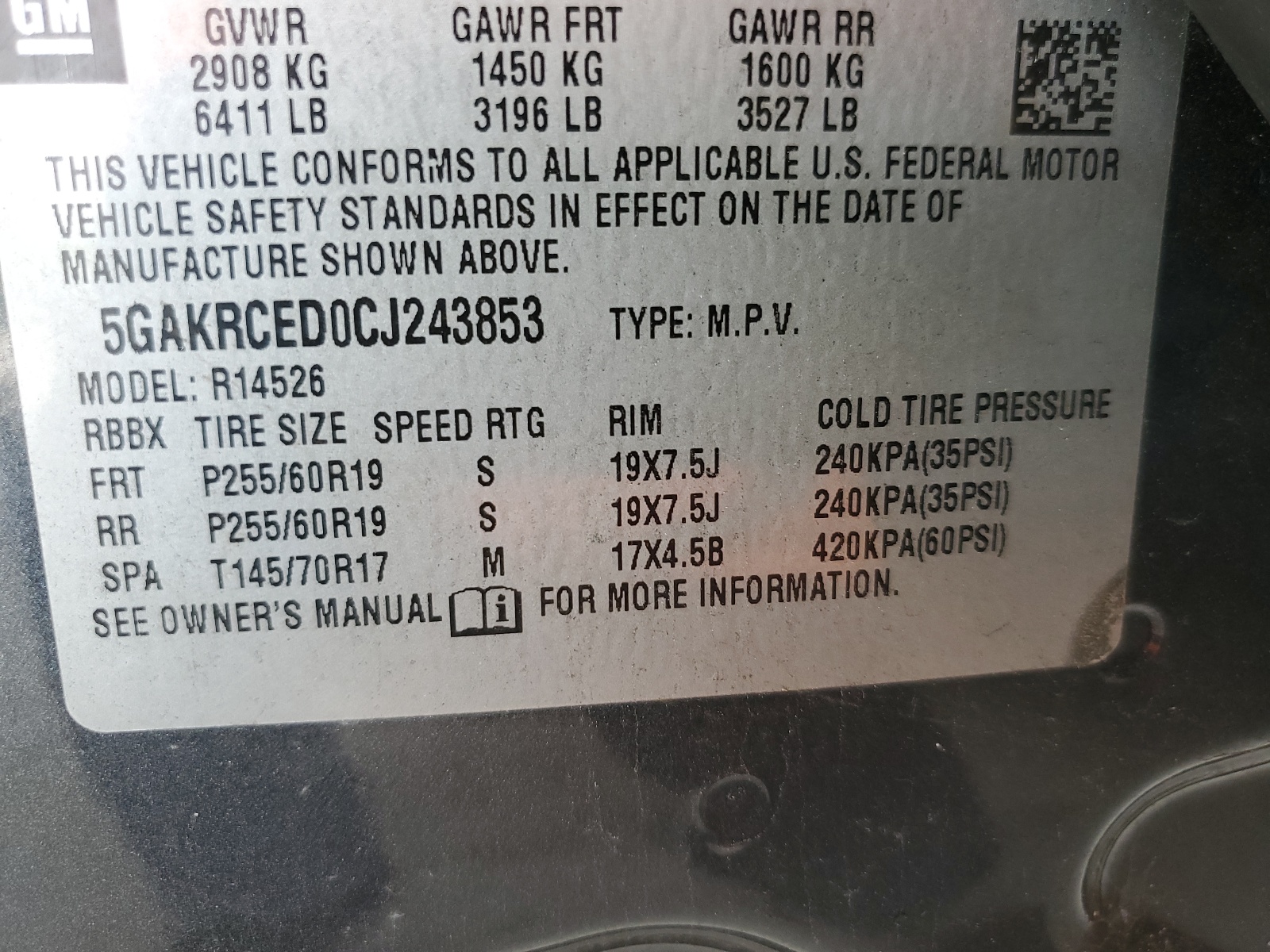 5GAKRCED0CJ243853 2012 Buick Enclave