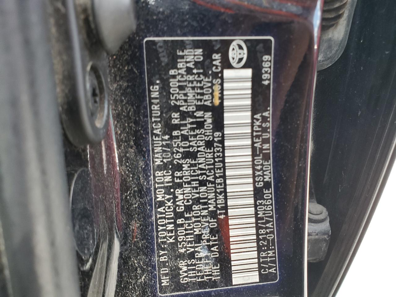 2014 Toyota Avalon Base VIN: 4T1BK1EB1EU133719 Lot: 58532944