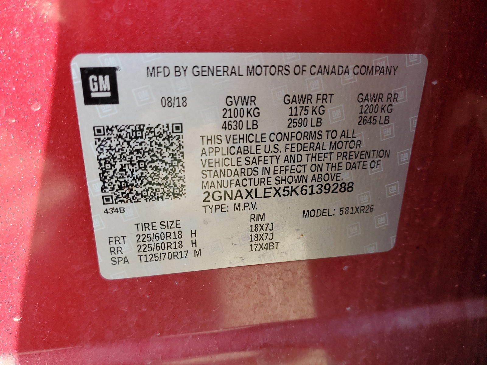 2GNAXLEX5K6139288 2019 Chevrolet Equinox Lt