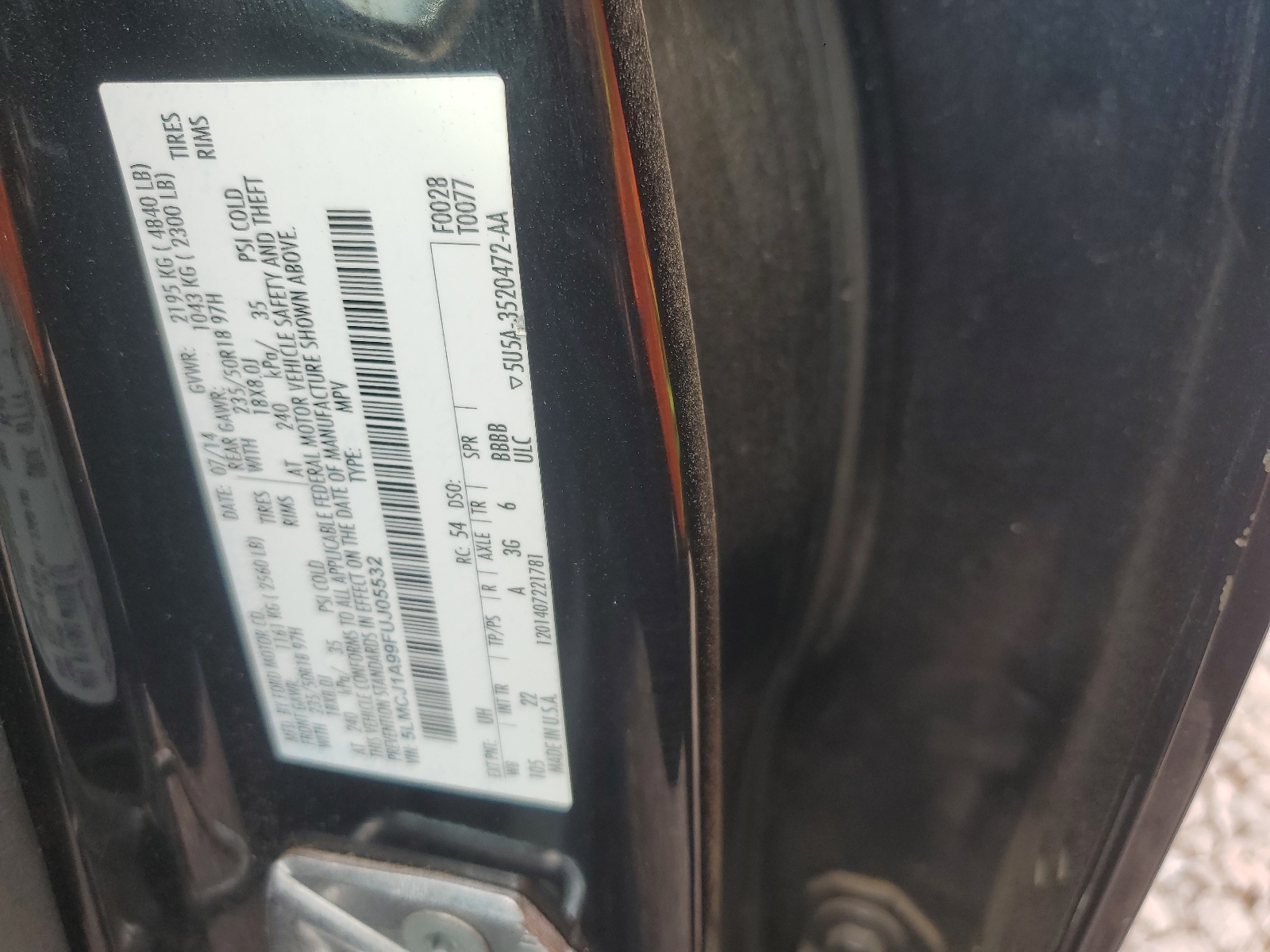 5LMCJ1A99FUJ05532 2015 Lincoln Mkc