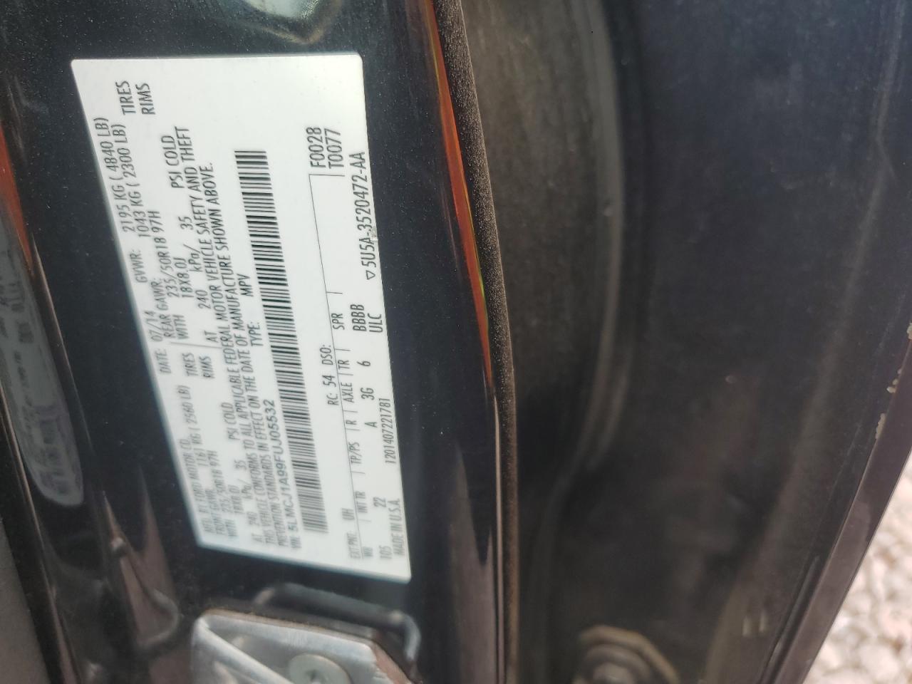 2015 Lincoln Mkc VIN: 5LMCJ1A99FUJ05532 Lot: 60709774