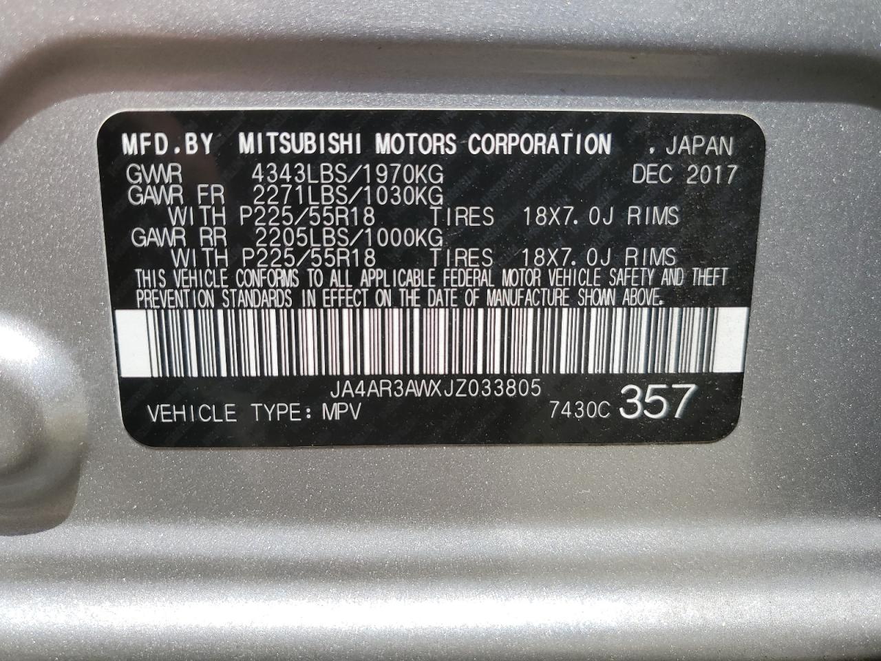 JA4AR3AWXJZ033805 2018 MITSUBISHI OUTLANDER - Image 15