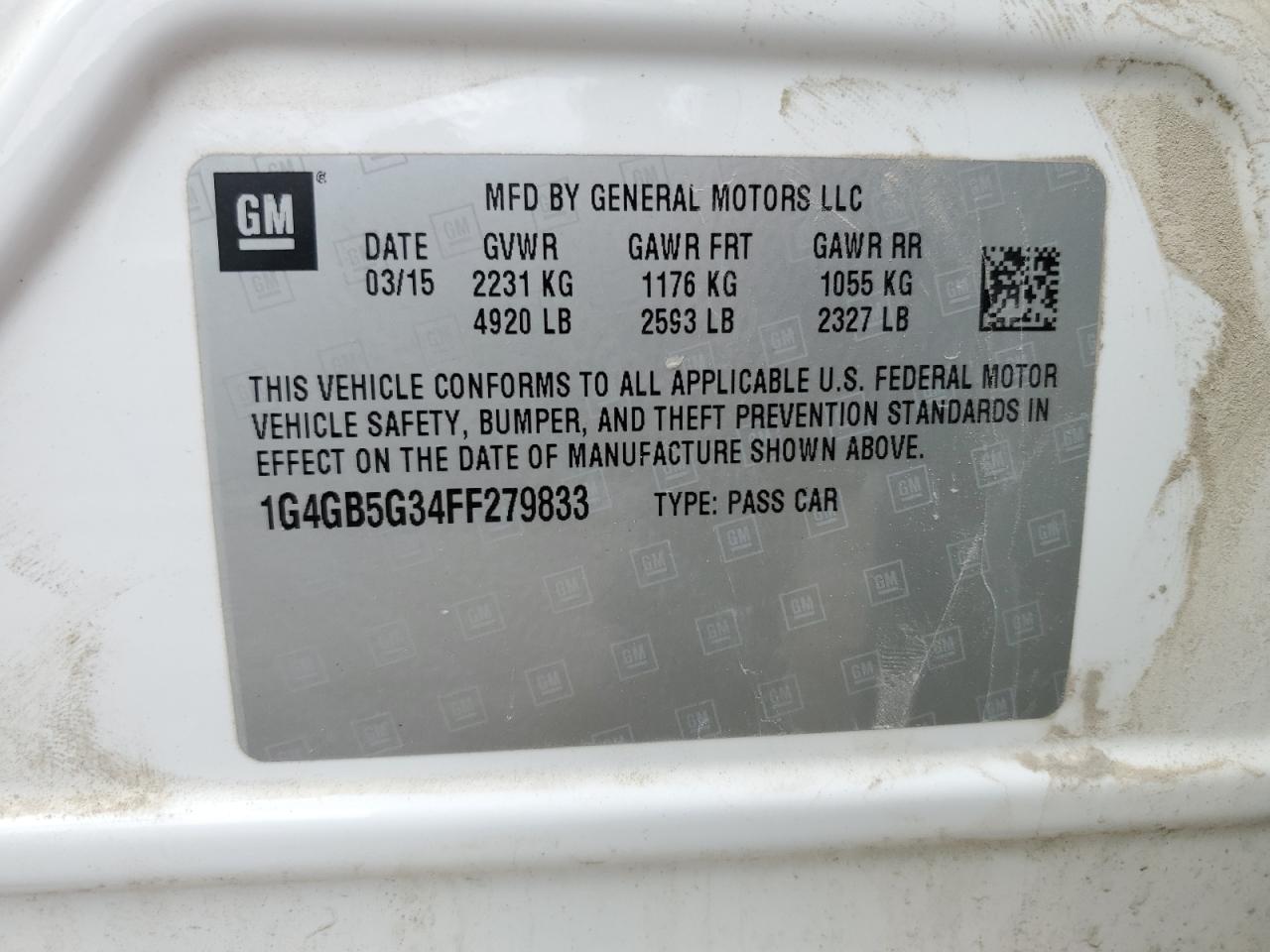 2015 Buick Lacrosse VIN: 1G4GB5G34FF279833 Lot: 58139994