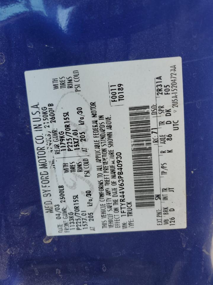 2003 Ford Ranger Super Cab VIN: 1FTYR44V63PB40930 Lot: 56992414