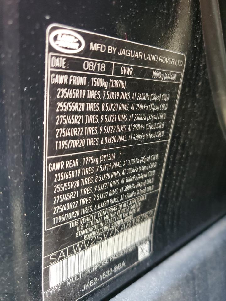 2019 Land Rover Range Rover Sport Hse Dynamic VIN: SALWV2SV7KA818752 Lot: 59768054