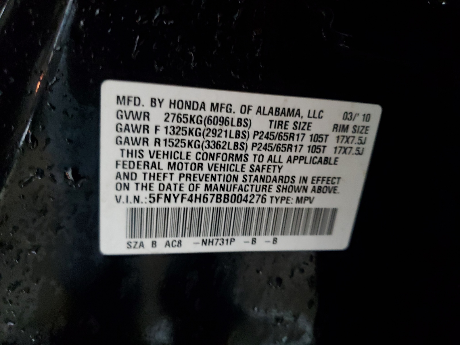 5FNYF4H67BB004276 2011 Honda Pilot Exl