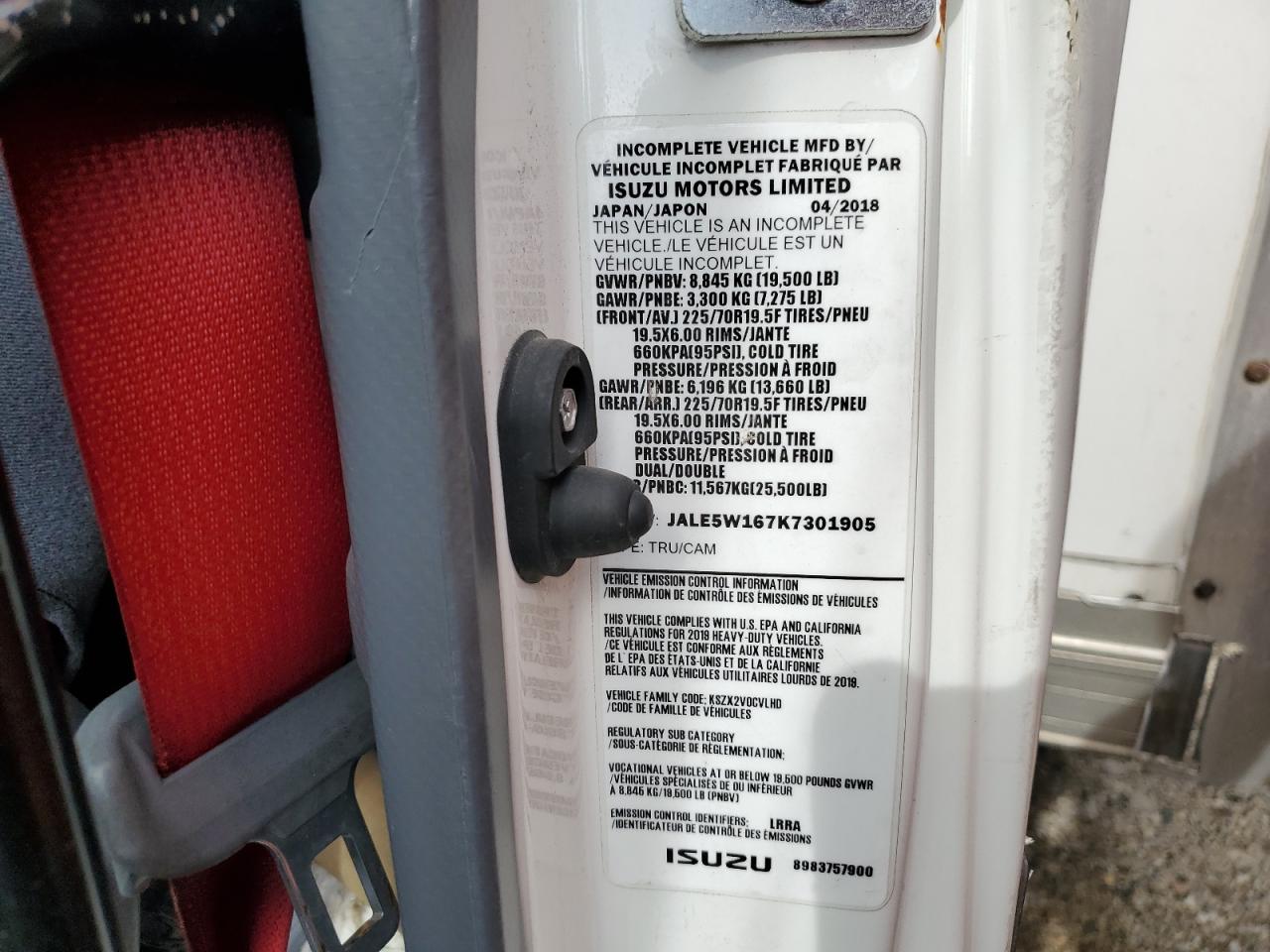 2019 Isuzu Nrr VIN: JALE5W167K7301905 Lot: 58452124