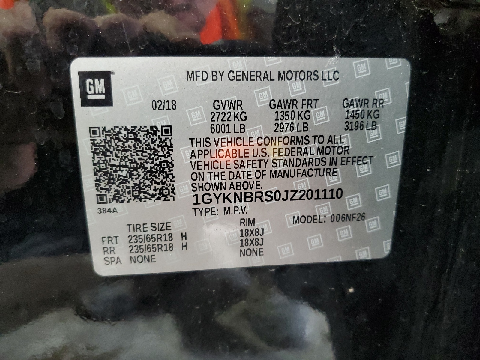 1GYKNBRS0JZ201110 2018 Cadillac Xt5