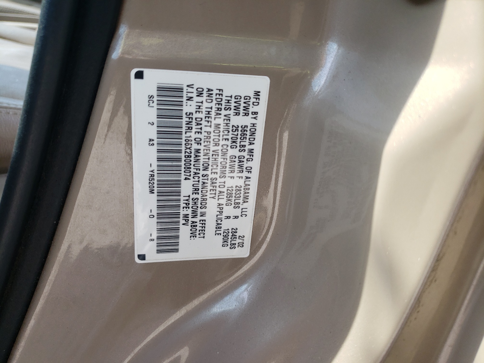 5FNRL186X2B008074 2002 Honda Odyssey Ex