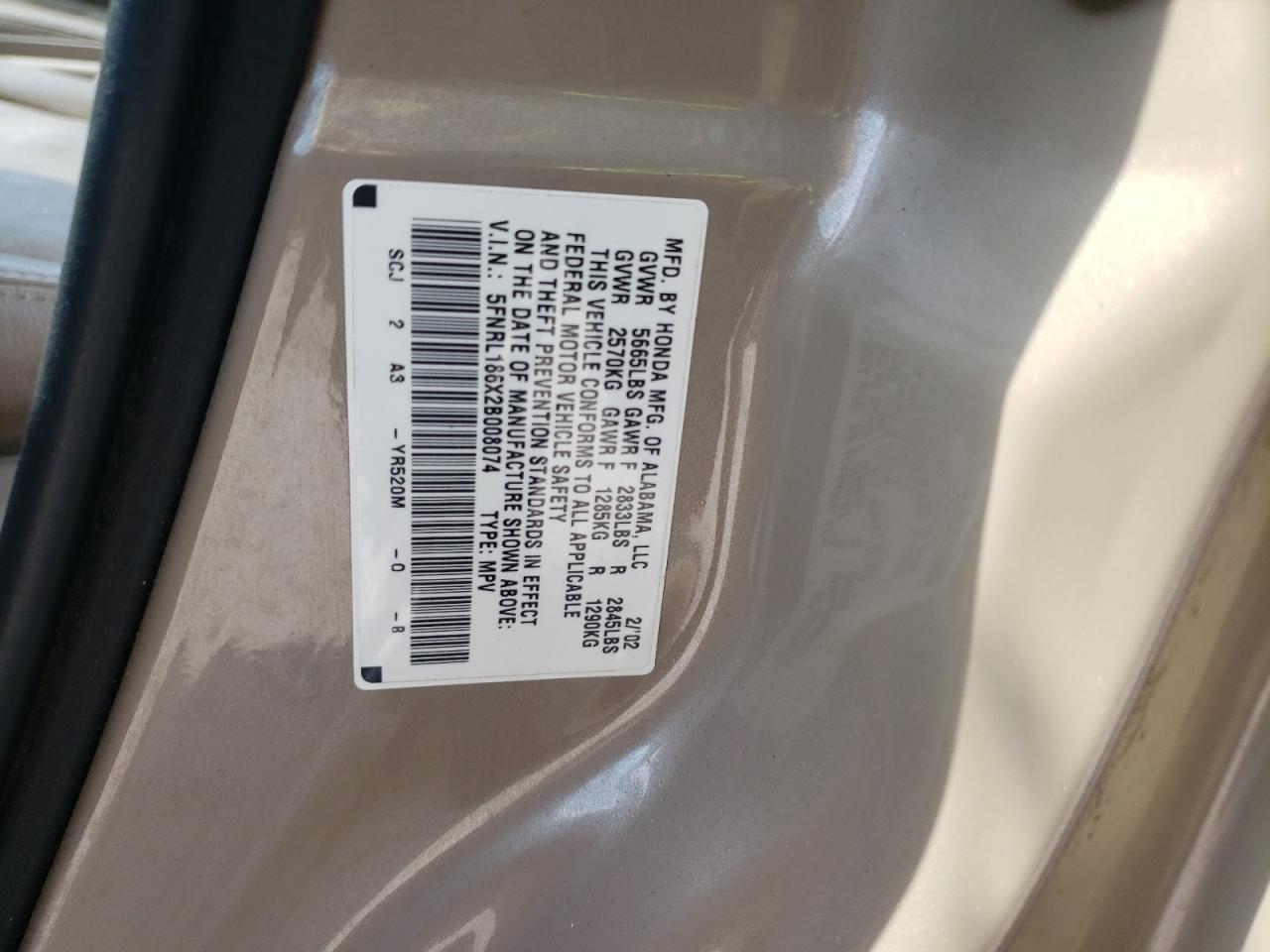 2002 Honda Odyssey Ex VIN: 5FNRL186X2B008074 Lot: 59395164