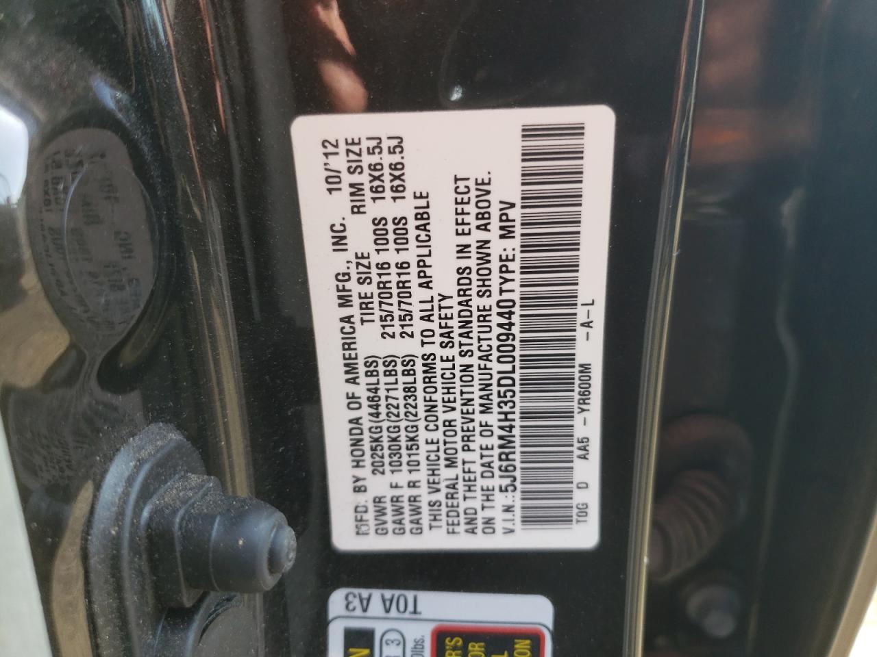 2013 Honda Cr-V Lx VIN: 5J6RM4H35DL009440 Lot: 59492384