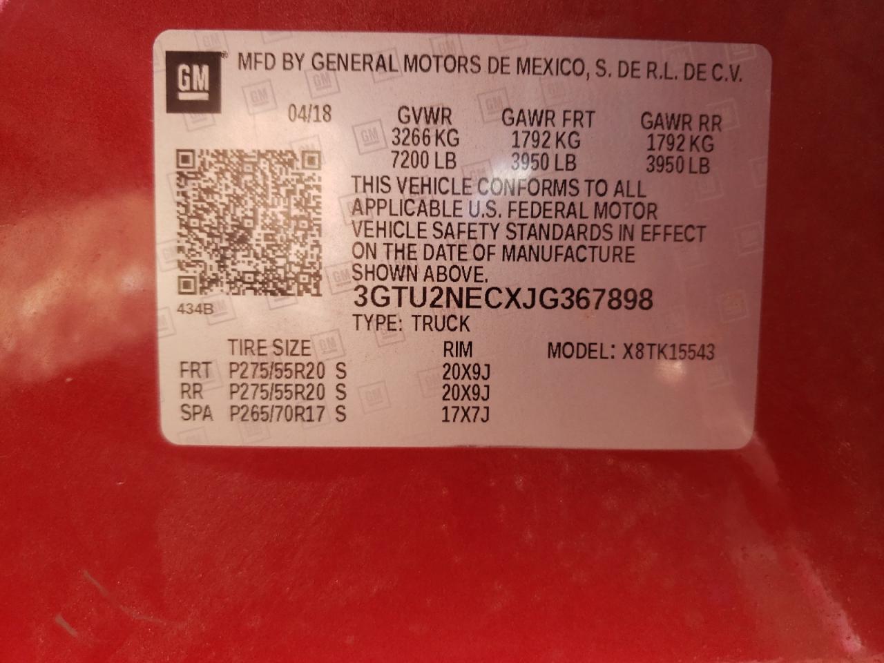 2018 GMC Sierra K1500 Slt VIN: 3GTU2NECXJG367898 Lot: 57868774