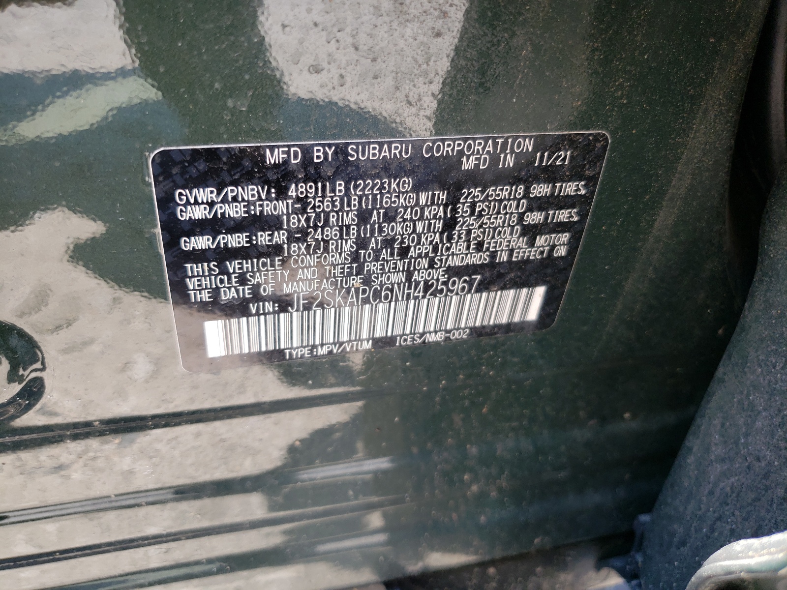 JF2SKAPC6NH425967 2022 Subaru Forester Limited