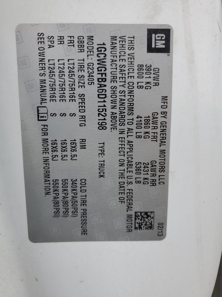 2013 Chevrolet Express G2500 VIN: 1GCWGFBA6D1152198 Lot: 58249404