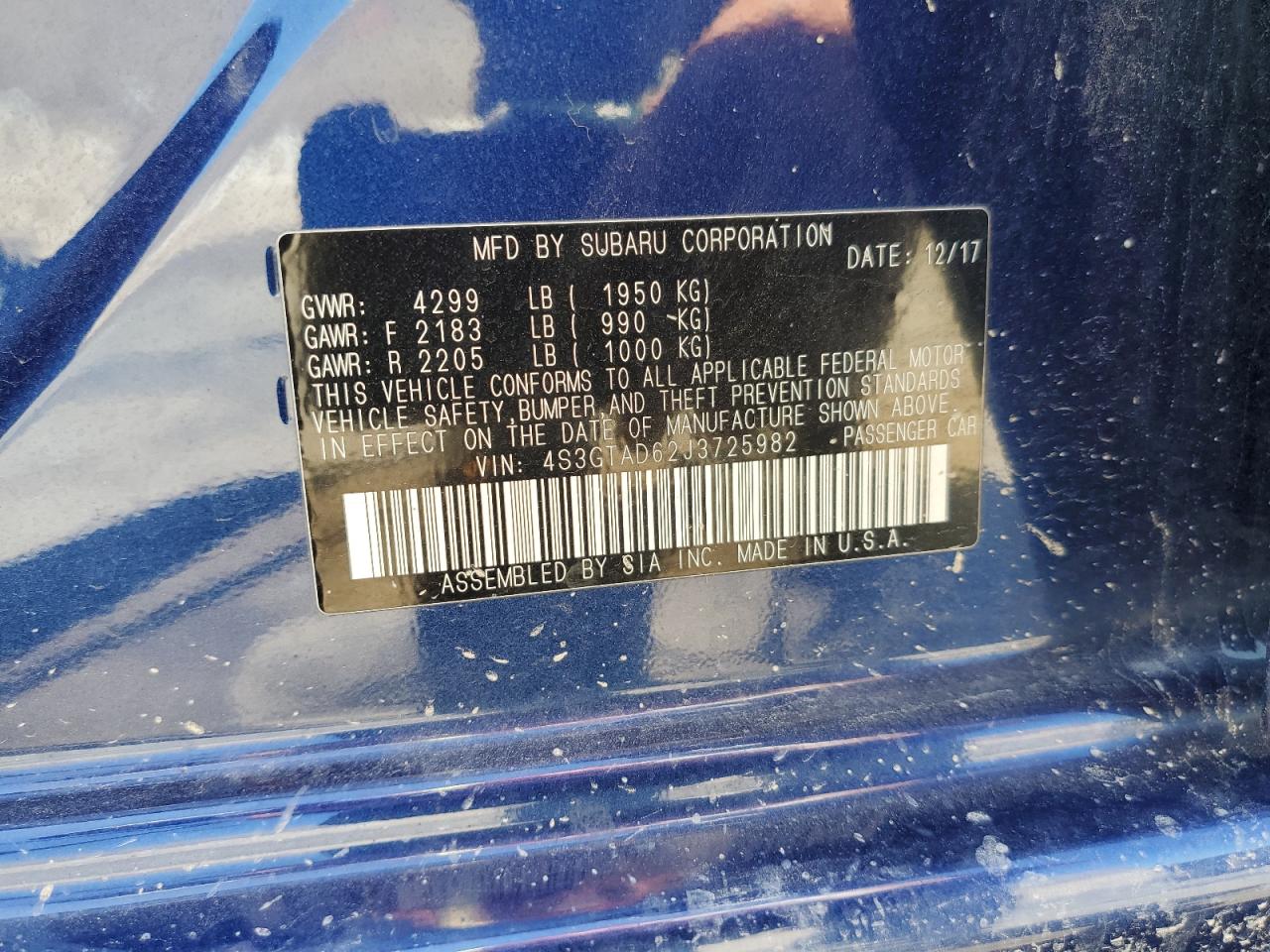2018 Subaru Impreza Premium Plus VIN: 4S3GTAD62J3725982 Lot: 60656344