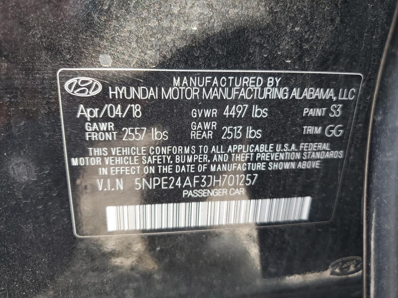 5NPE24AF3JH701257 2018 Hyundai Sonata Se