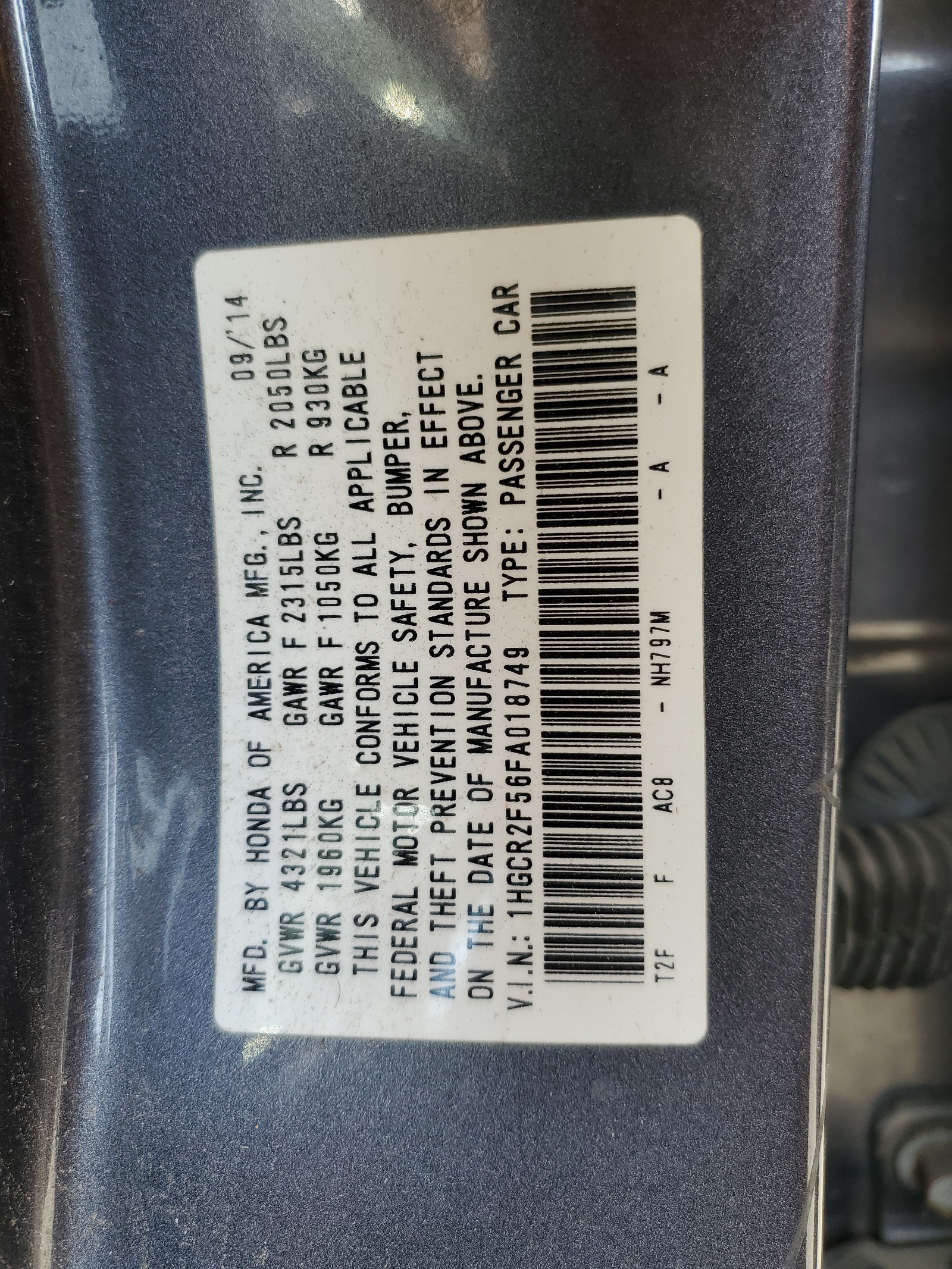 2015 Honda Accord Sport vin: 1HGCR2F56FA018749