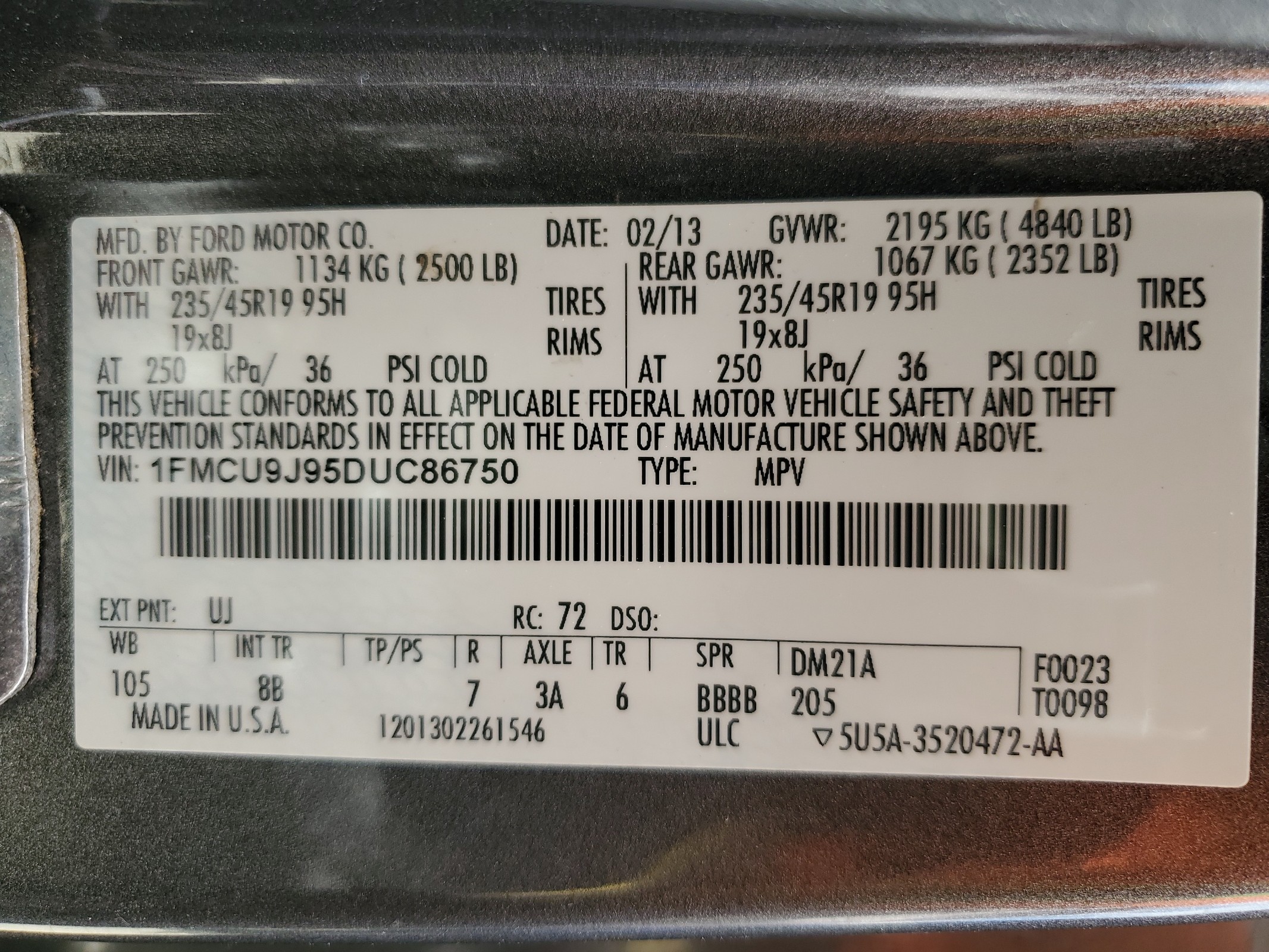 1FMCU9J95DUC86750 2013 Ford Escape Titanium