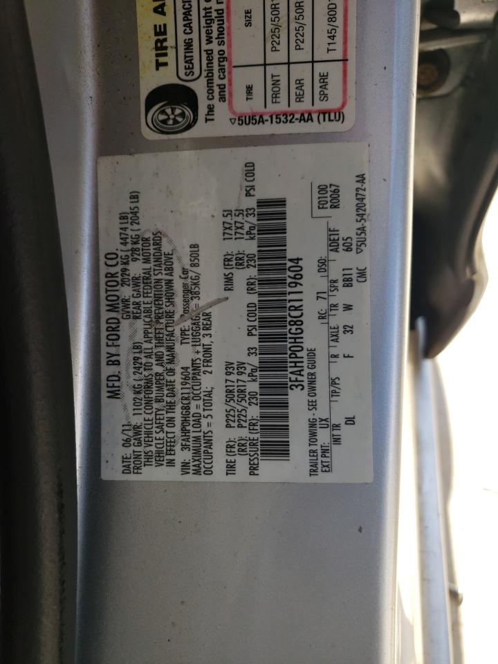 2012 Ford Fusion Se VIN: 3FAHP0HG8CR119604 Lot: 58613124