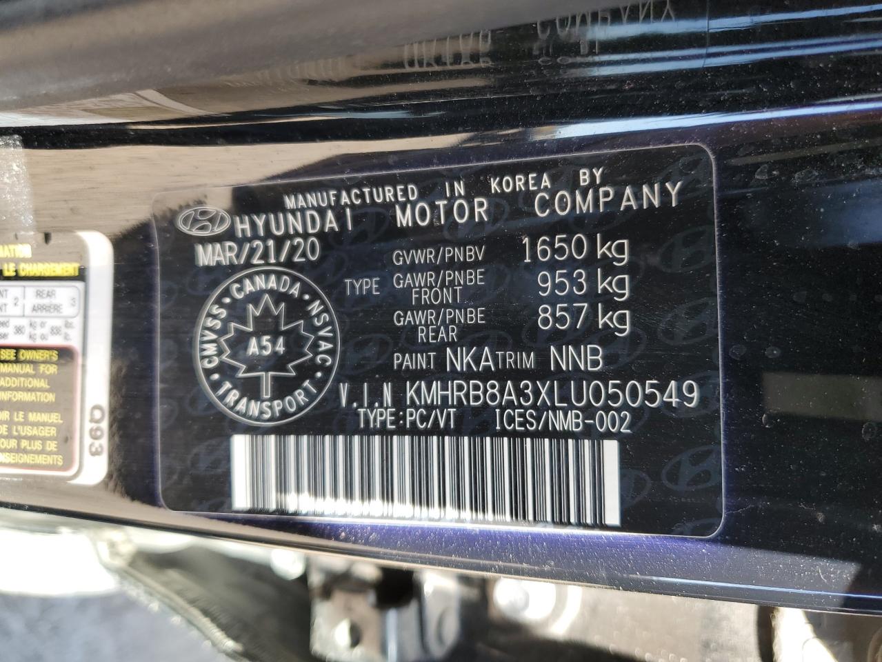2020 Hyundai Venue Se VIN: KMHRB8A3XLU050549 Lot: 58289094