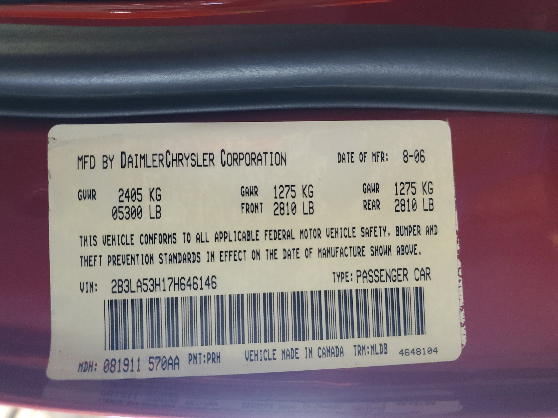 2B3LA53H17H646146 2007 Dodge Charger R/T