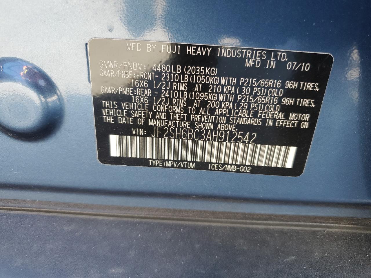 2010 Subaru Forester Xs VIN: JF2SH6BC3AH912542 Lot: 59904404