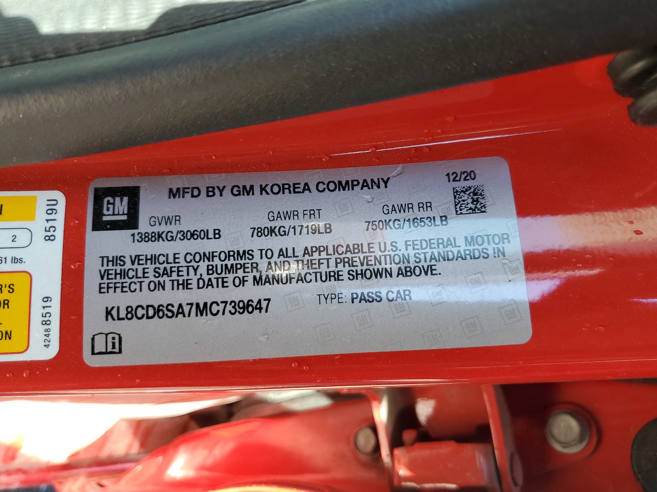 KL8CD6SA7MC739647 2021 Chevrolet Spark 1Lt