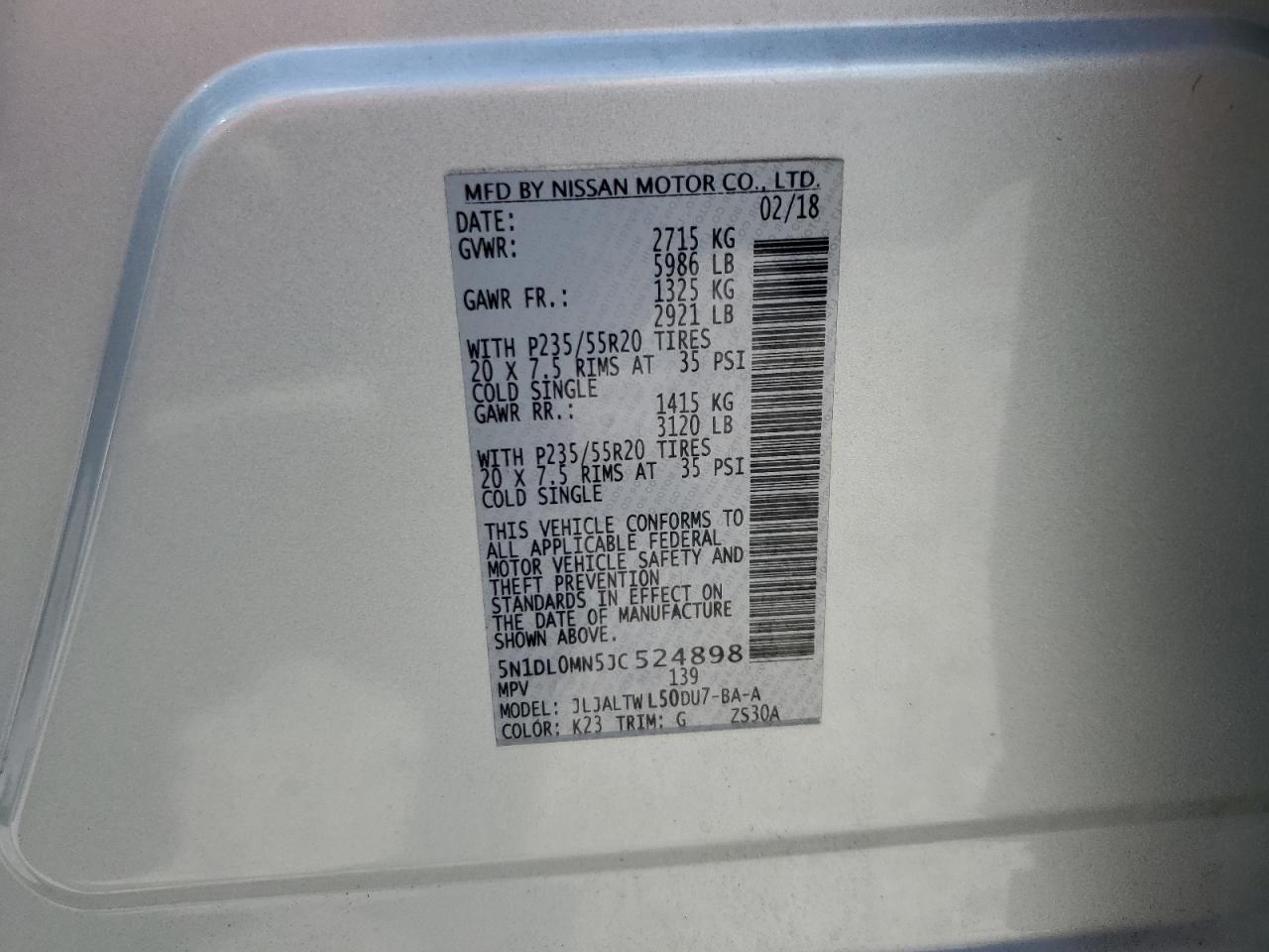 2018 Infiniti Qx60 VIN: 5N1DL0MN5JC524898 Lot: 60868874