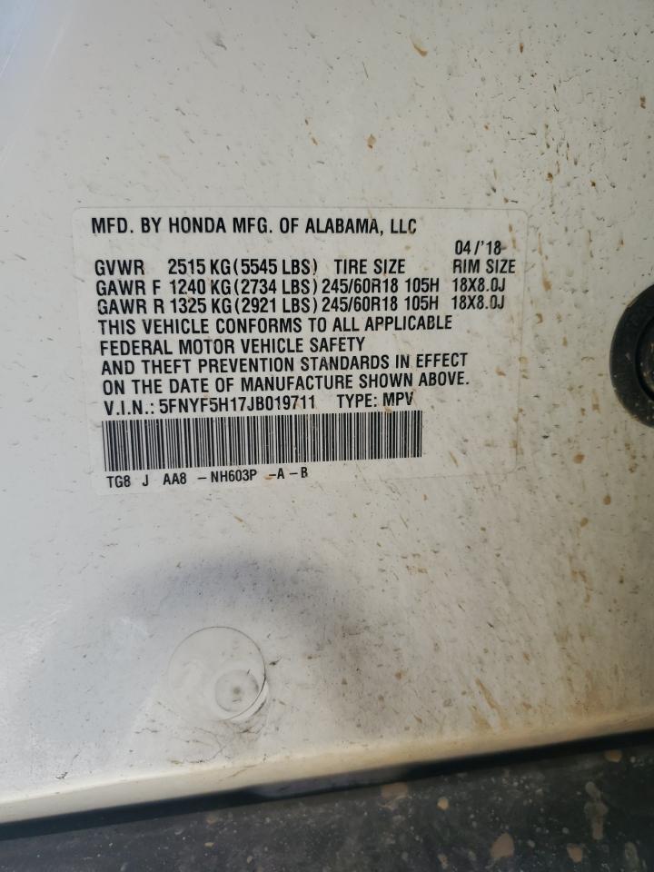 2018 Honda Pilot Lx VIN: 5FNYF5H17JB019711 Lot: 60497864