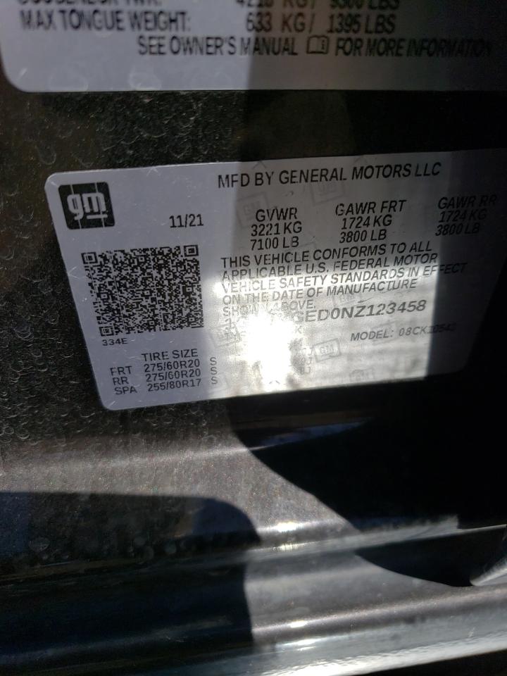 2022 Chevrolet Silverado Ltd K1500 Ltz VIN: 1GCUYGED0NZ123458 Lot: 58600394